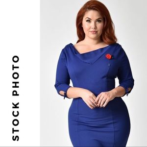 1940s Style Navy Carmen Half Sleeve Wiggle Dress